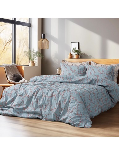 Beauty Home Σετ πάπλωμα υπέρδιπλο Art 12211 Emerald 100% Βαμβακοσατέν 300tc 220x240 Σιέλ