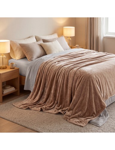 Beauty Home Κουβέρτα μονή Velora Art 12550 100% polyester super soft 550gsm 160x220 Άμμου