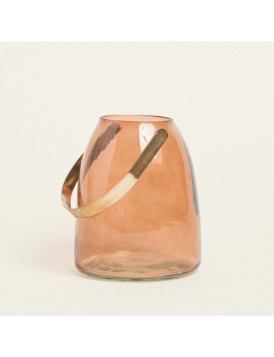 Beauty Home ΓΥΑΛΙΝΟ ΦΑΝΑΡΙ ΜΕ ΜΕΤΑΛΛΙΚΗ ΛΑΒΗ 14 x 16,5 CM ΜΠΕΖ
