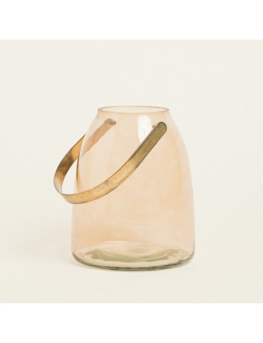 Beauty Home ΓΥΑΛΙΝΟ ΦΑΝΑΡΙ ΜΕ ΜΕΤΑΛΛΙΚΗ ΛΑΒΗ 14 x 16,5 CM ΚΕΧΡΙΜΠΑΡΙ