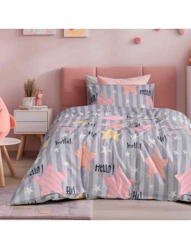 Beauty Home Σετ παπλωματοθήκη φανελένια μονή Hi Art 6322 160x240 Γκρι,Ροζ