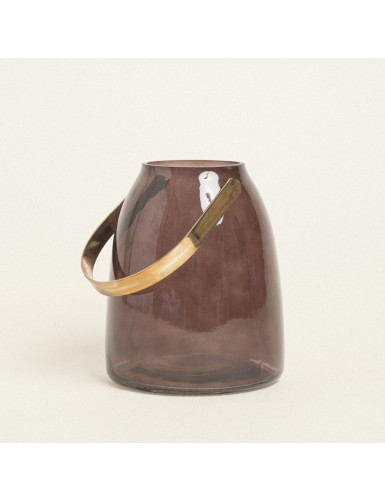Beauty Home ΓΥΑΛΙΝΟ ΦΑΝΑΡΙ ΜΕ ΜΕΤΑΛΛΙΚΗ ΛΑΒΗ 14 x 16,5 CM ΣΟΚΟΛΑ