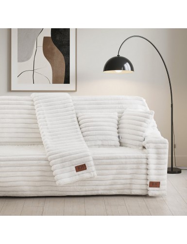 Beauty Home Γούνινο ριχτάρι Διθέσιο Stripe Art 8728 180x250 Λευκό