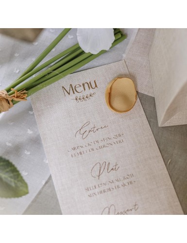 Beauty Home 10 Κάρτες χάρτινες menu με εφέ λινού με κορδόνι Μπεζ και χρυσό χαρτί 10 x 20 cm